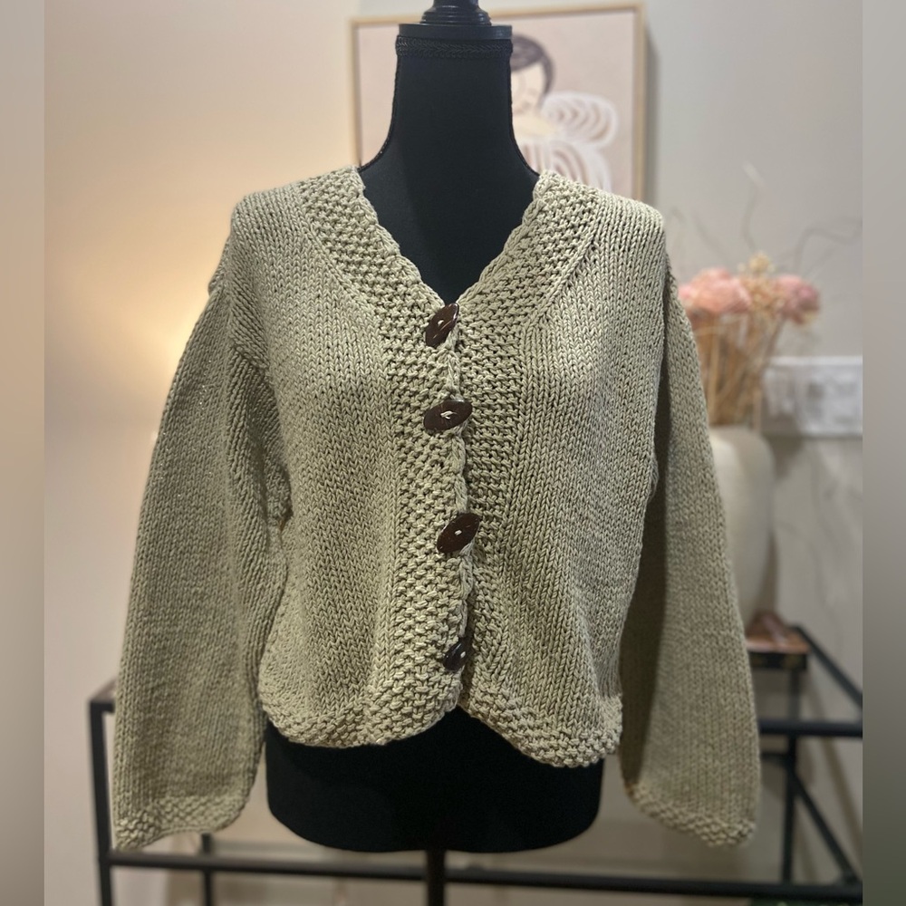 Vintage Rico Chunky Knit Button-Up Sweater - Olive